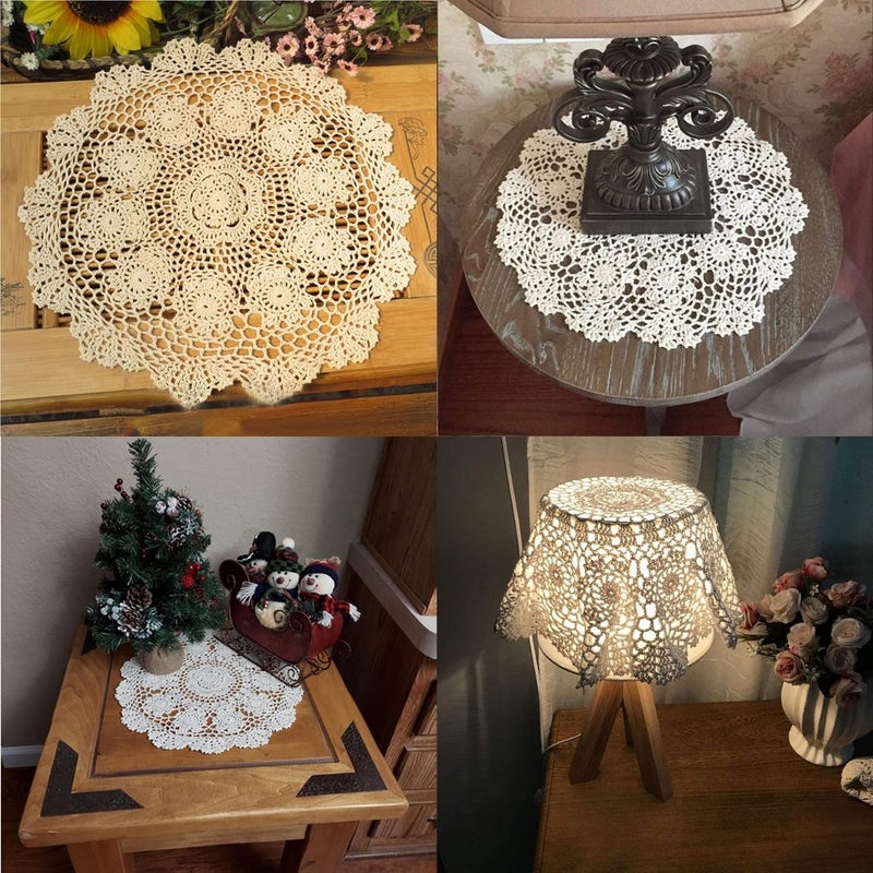 Damanni White Cotton Handmade Crochet Lace Tablecloth Doilies Table Overlay,Round,16 Inch,2PCS - Image 4